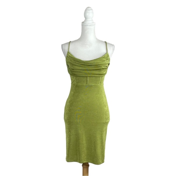 Princess Polly Aaliyah Mini Dress Retro Green Bodycon Silhouette Lace Up Back - Picture 10 of 11